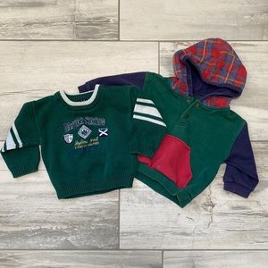 Baby Gap Kids Size L 2 Pack 1 Forest Green Sweater & 1 Green Hooded Sweatshirt